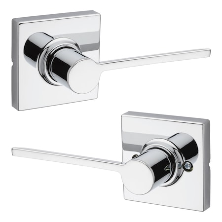 Kwikset Ladera Lever with Square Rose Passage Door Lock and 6AL Latch and RCS Strike Bright Chrome Finish 200LRLSQT-26
